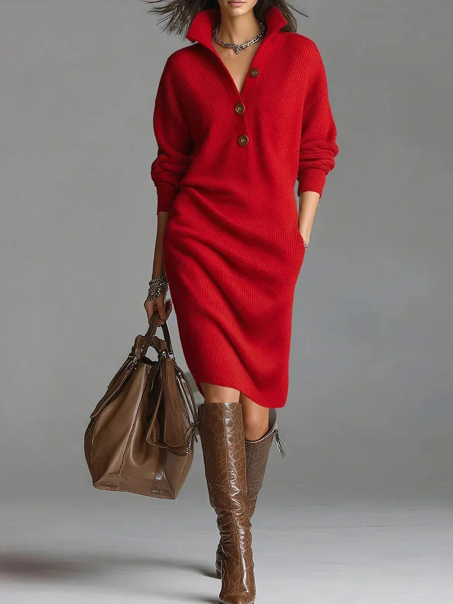 Escarlata | Vestido Midi de Punto Acanalado - Clara del Azahar