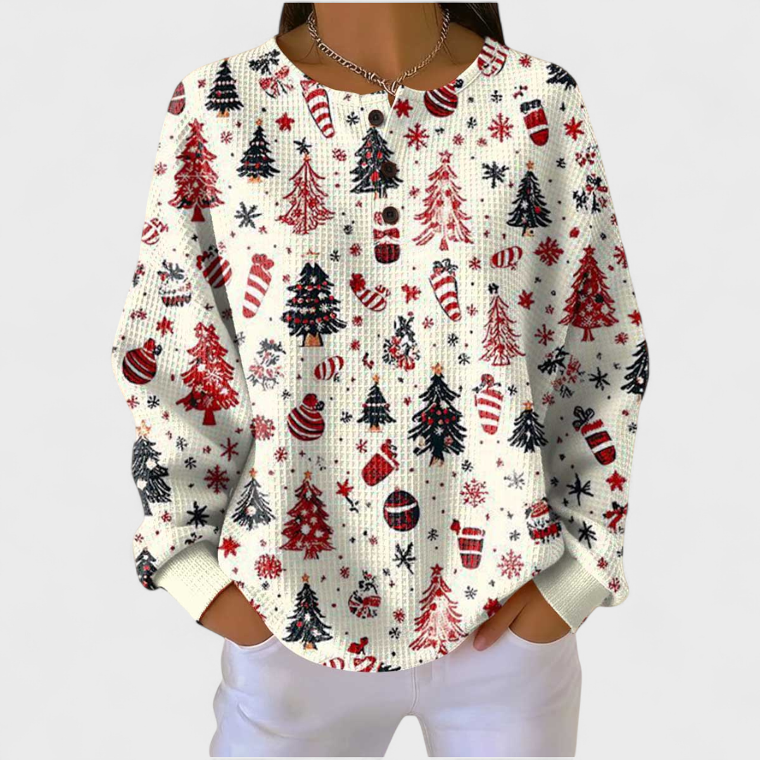 Anna | Maglione Crema con Motivo Albero di Natale