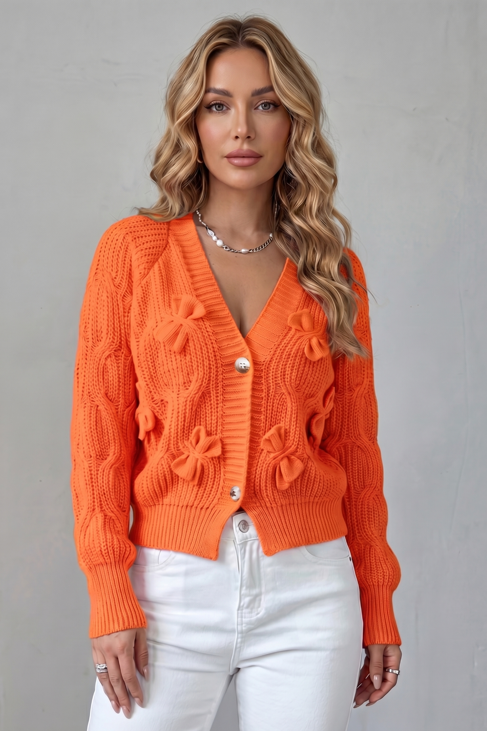 Suvienne | Cardigan in Maglia a Trecce con Fiocchi