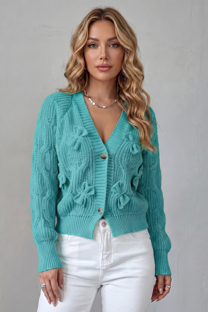 Suvienne | Cardigan in Maglia a Trecce con Fiocchi