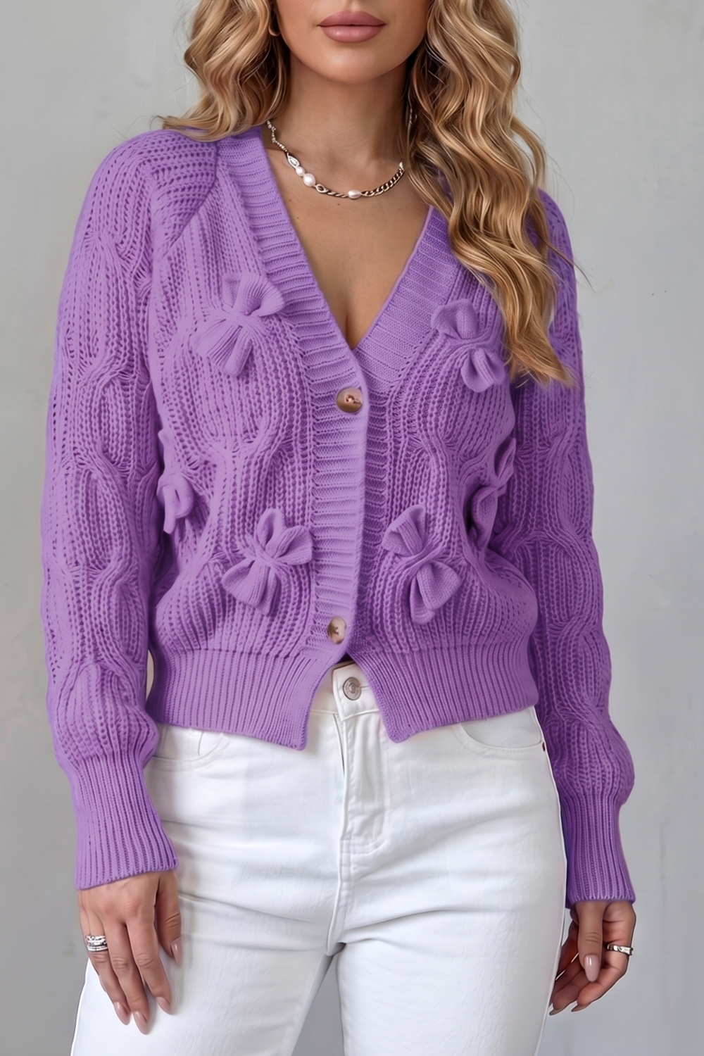 Suvienne | Cardigan in Maglia a Trecce con Fiocchi