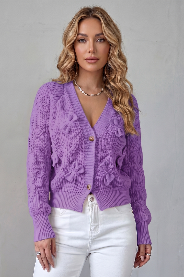 Suvienne | Cardigan in Maglia a Trecce con Fiocchi