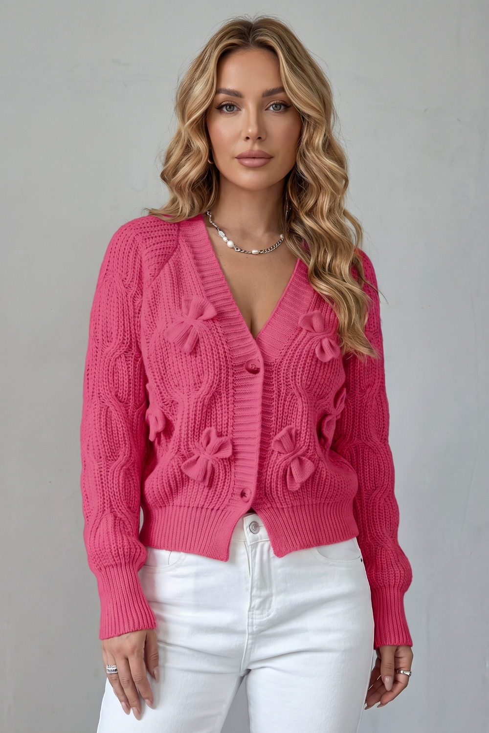 Suvienne | Cardigan in Maglia a Trecce con Fiocchi