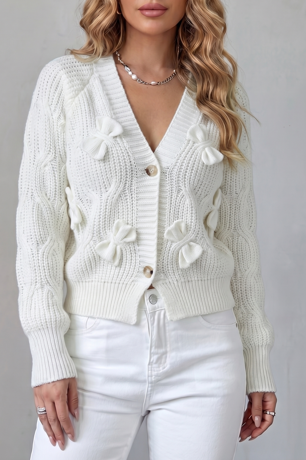Suvienne | Cardigan in Maglia a Trecce con Fiocchi