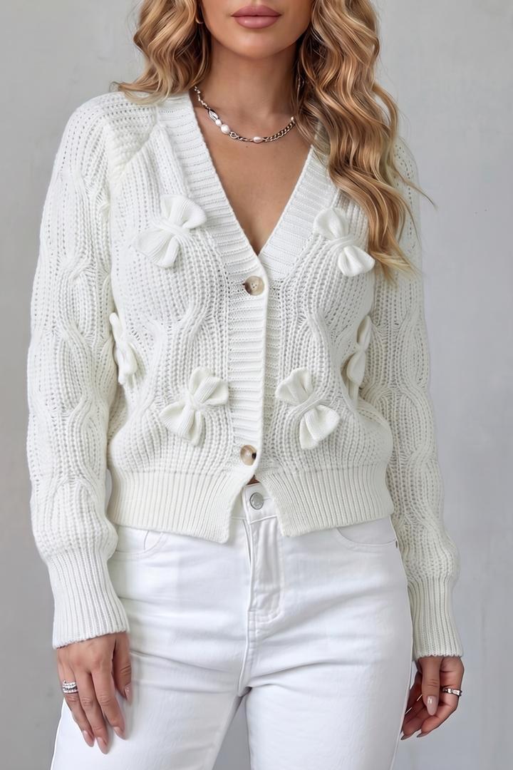 Suvienne | Cardigan in Maglia a Trecce con Fiocchi
