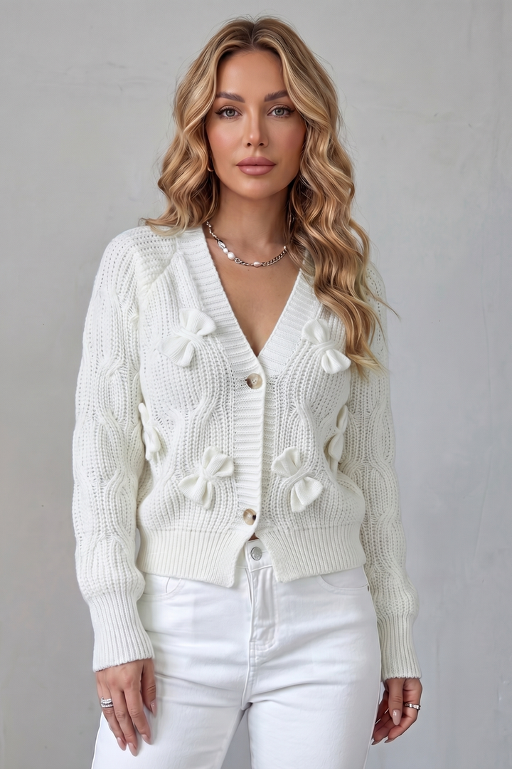 Suvienne | Cardigan in Maglia a Trecce con Fiocchi