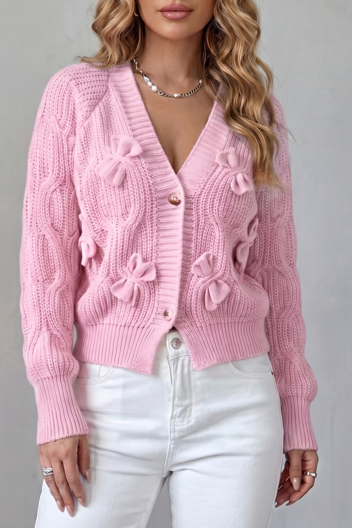 Suvienne | Cardigan in Maglia a Trecce con Fiocchi