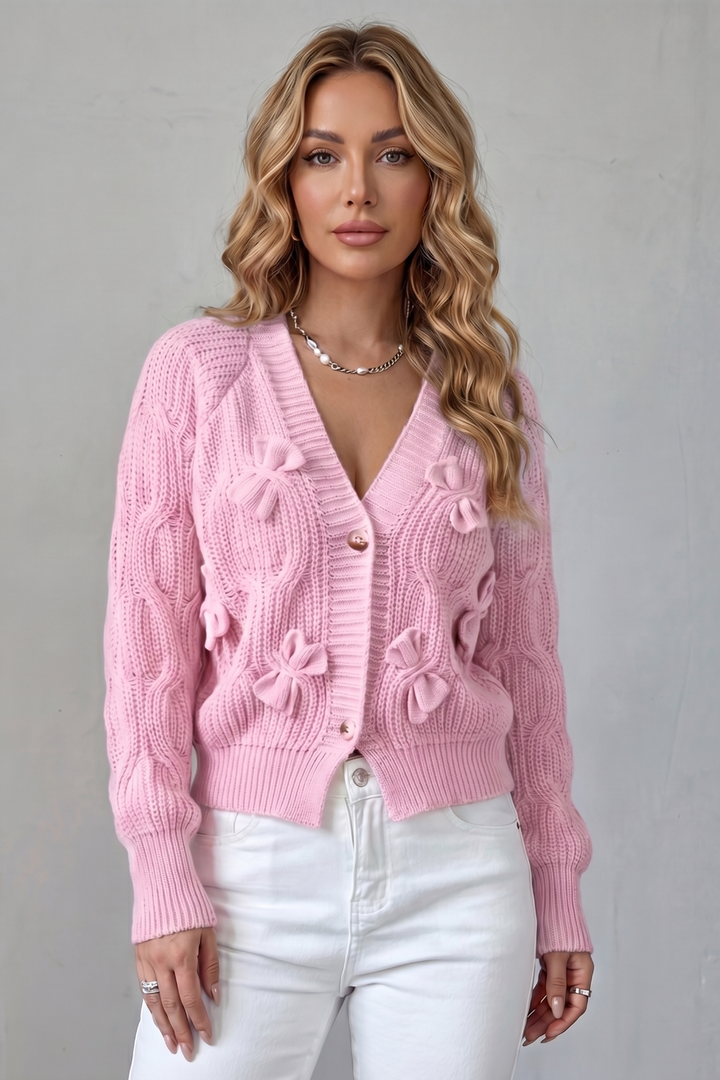 Suvienne | Cardigan in Maglia a Trecce con Fiocchi