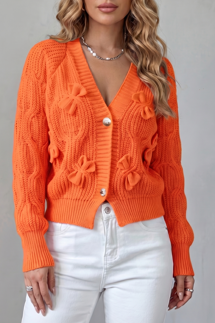 Suvienne | Cardigan in Maglia a Trecce con Fiocchi