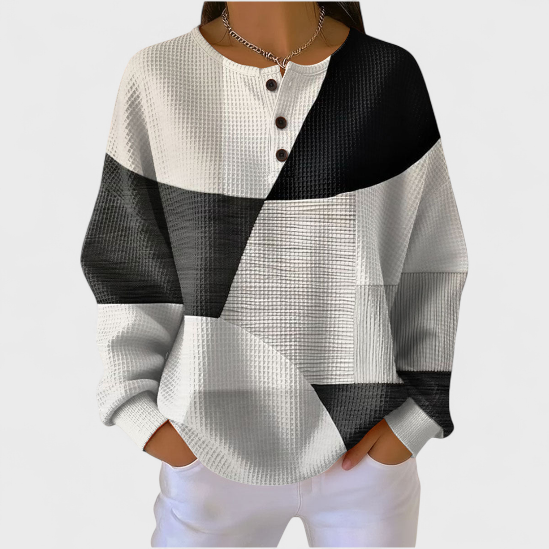 Ella | Maglione a Blocchi di Colore Bianco e Nero