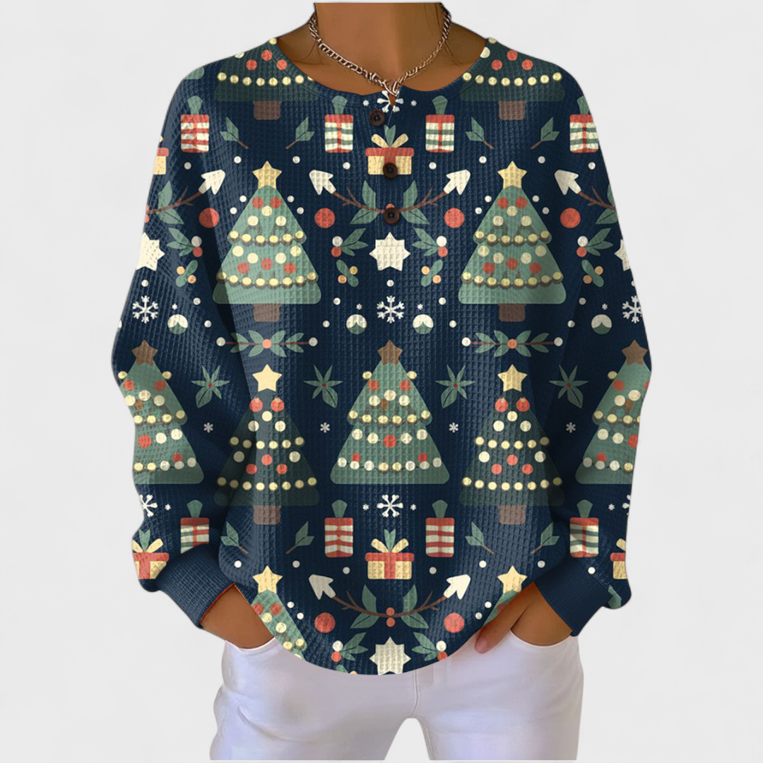 Fanny | Maglione Blu Notte con Motivo Invernale
