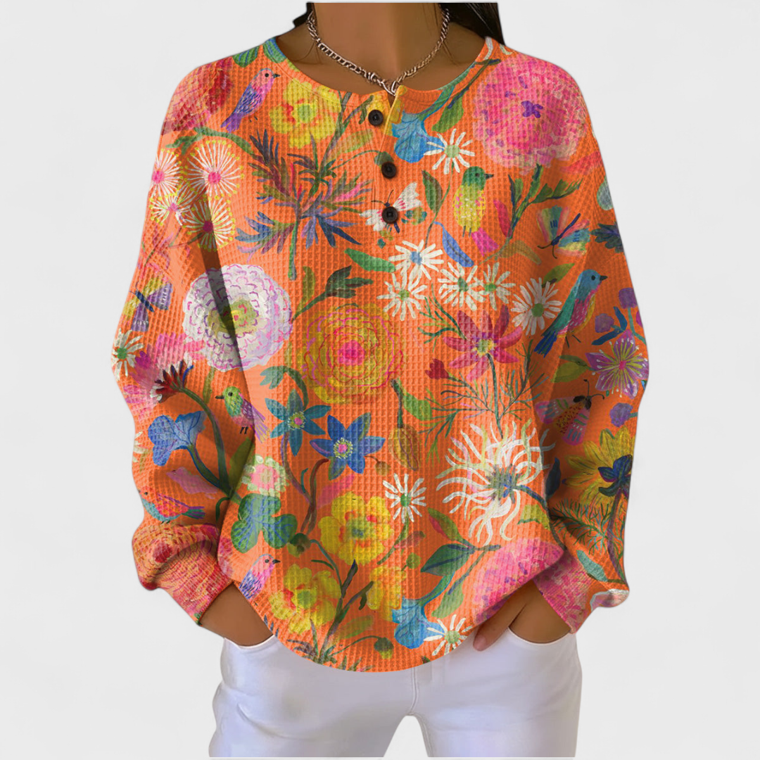 Faustine | Maglione Arancione a Motivi Floreali