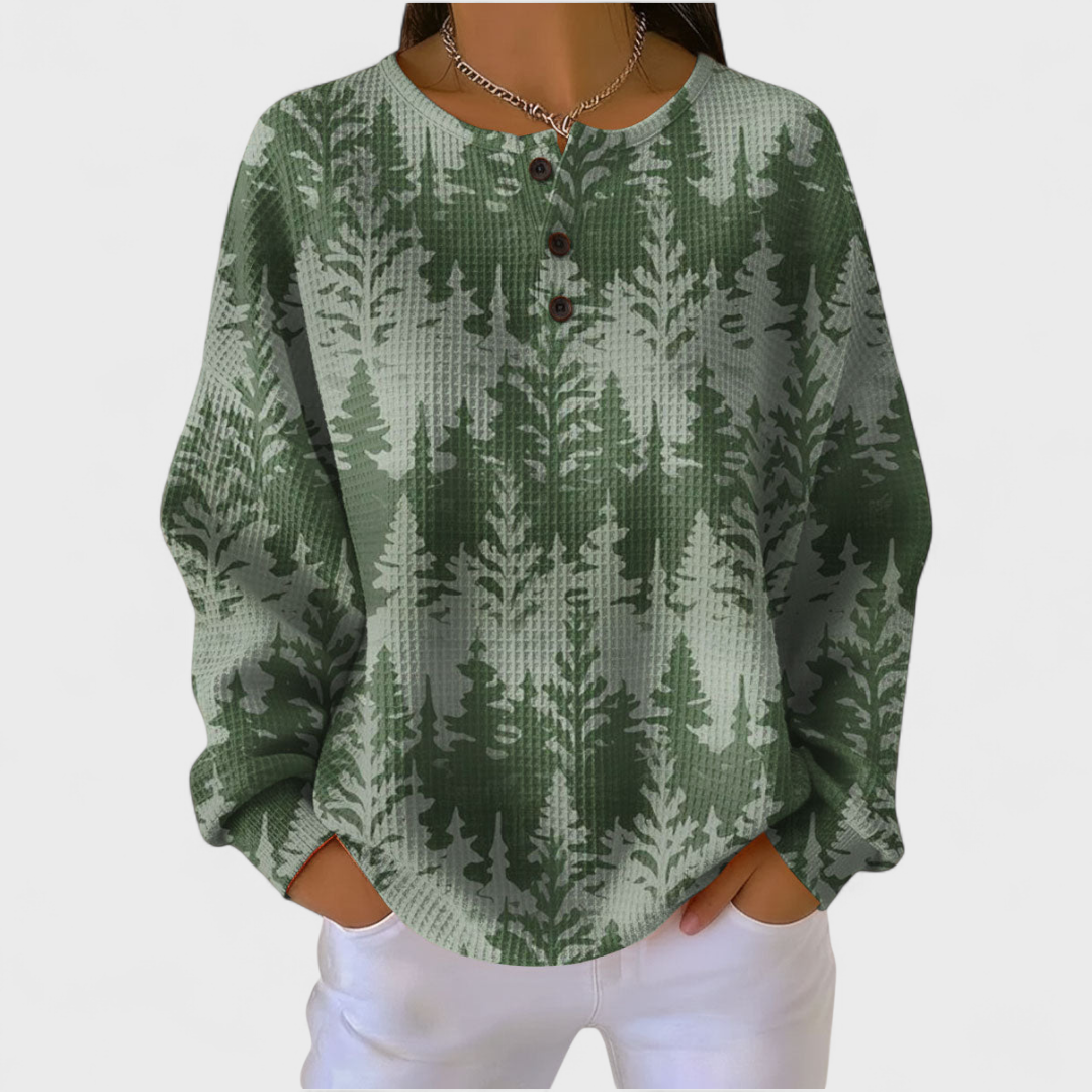 Ines | Maglione Verde con Alberi di Natale Classici