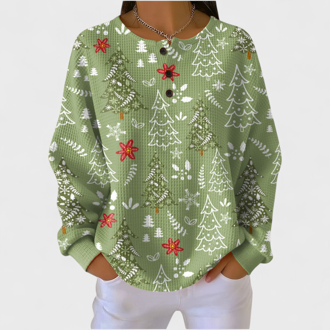 Ingrid | Maglione Verde Bosco con Motivo Natalizio