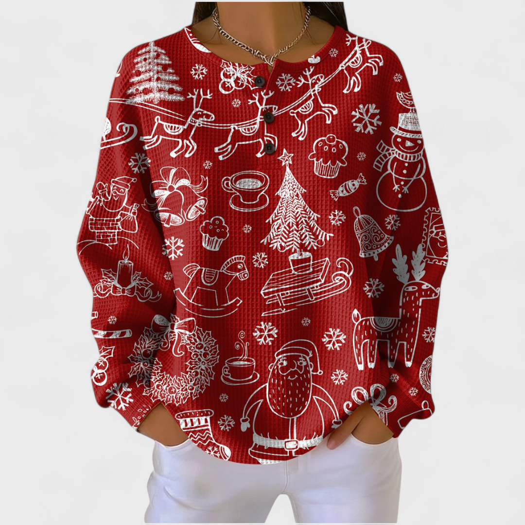 Karla | Maglione Rosso con Motivo Tradizionale Nordico