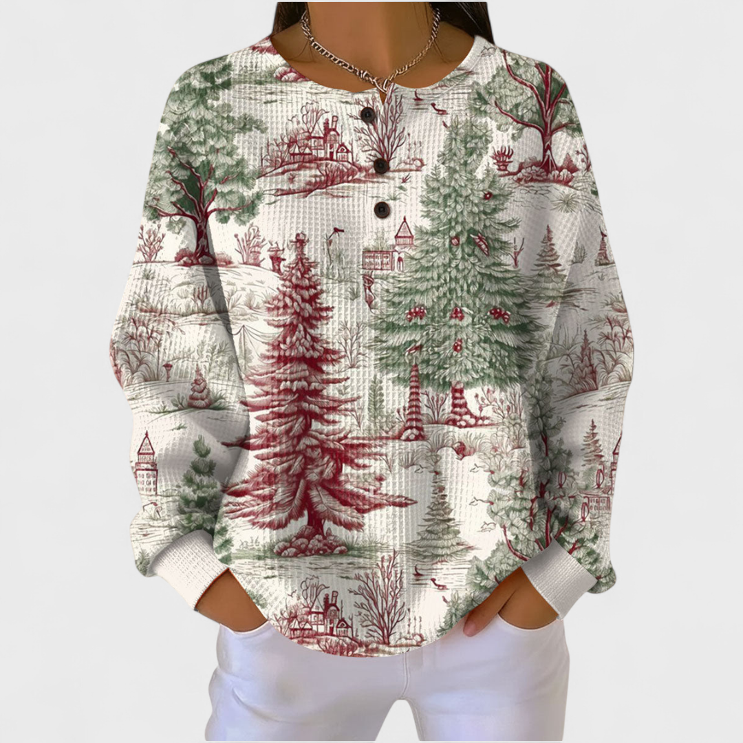 Louna | Maglione Crema con Paesaggio Invernale