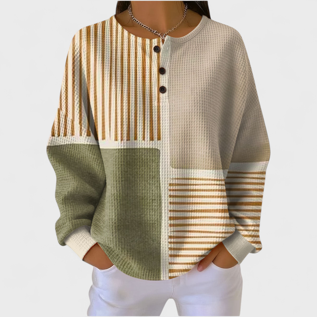 Luna | Maglione Patchwork a Righe Beige e Sabbia