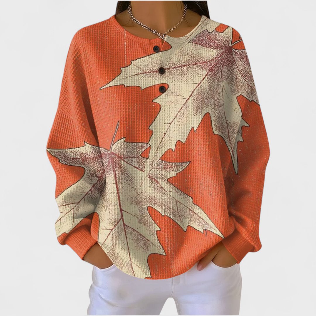Manon | Maglione Arancione con Foglie d'Autunno
