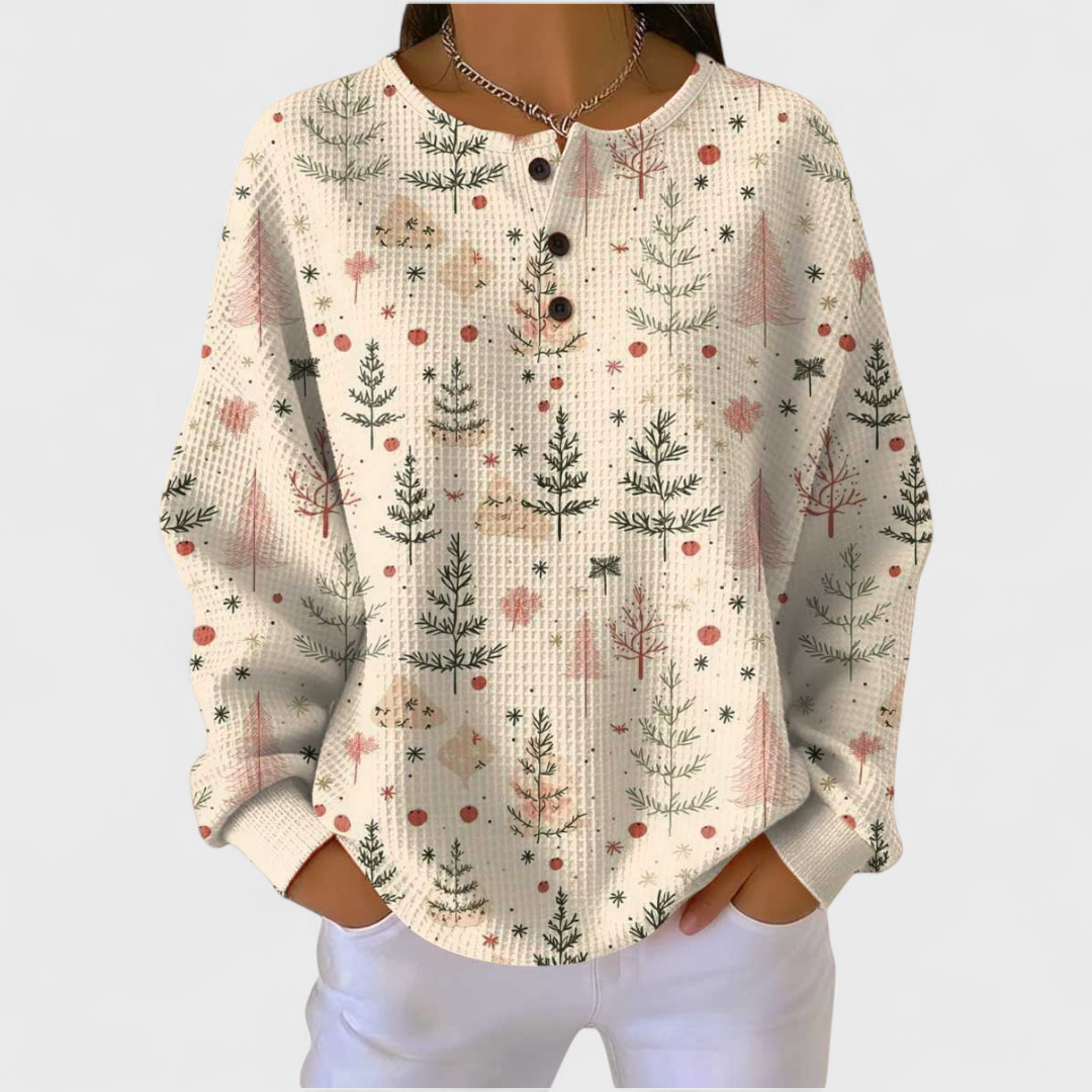 Mathilde | Maglione Crema con Alberi di Natale Delicati