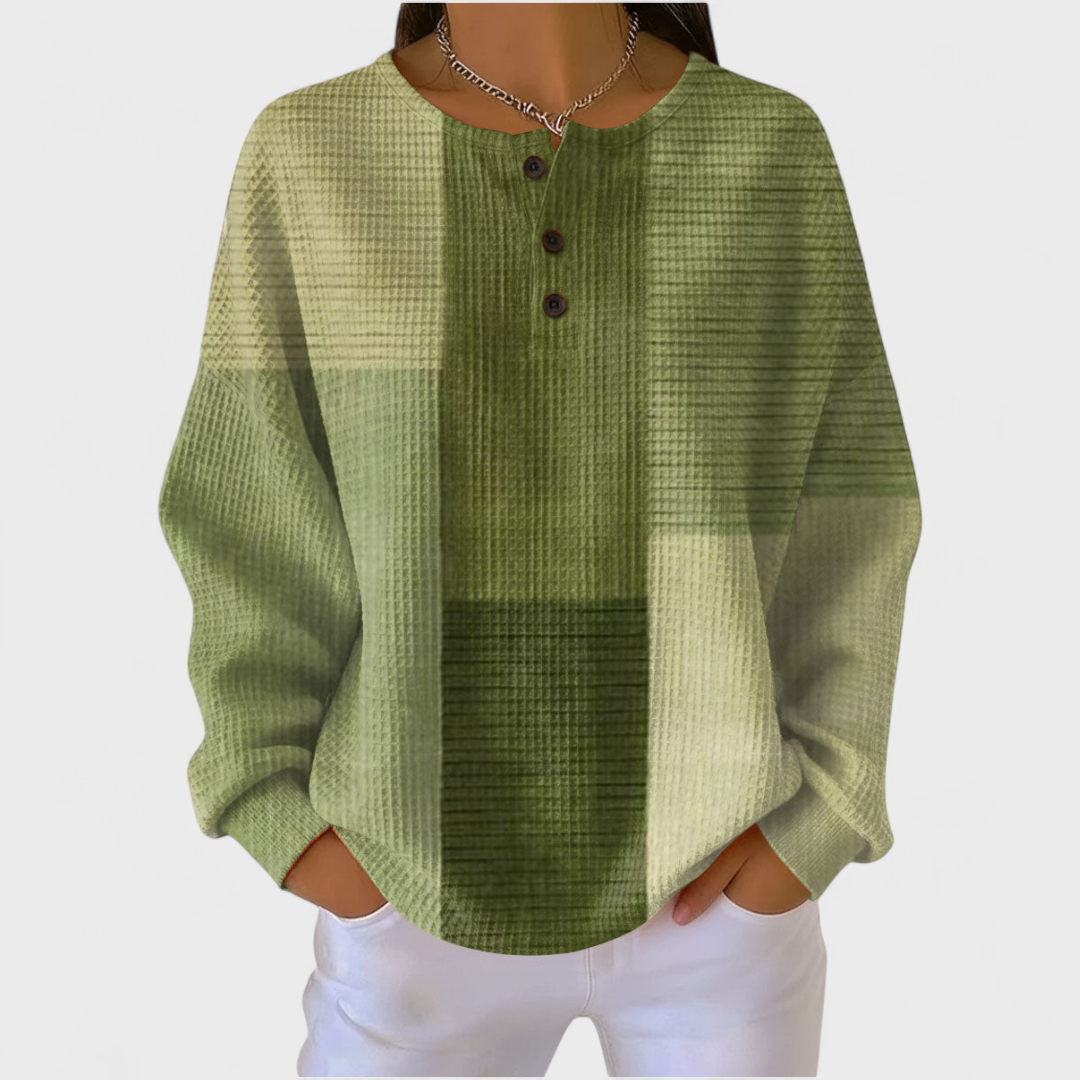 Nora | Maglione Verde Oliva a Blocchi Geometrici