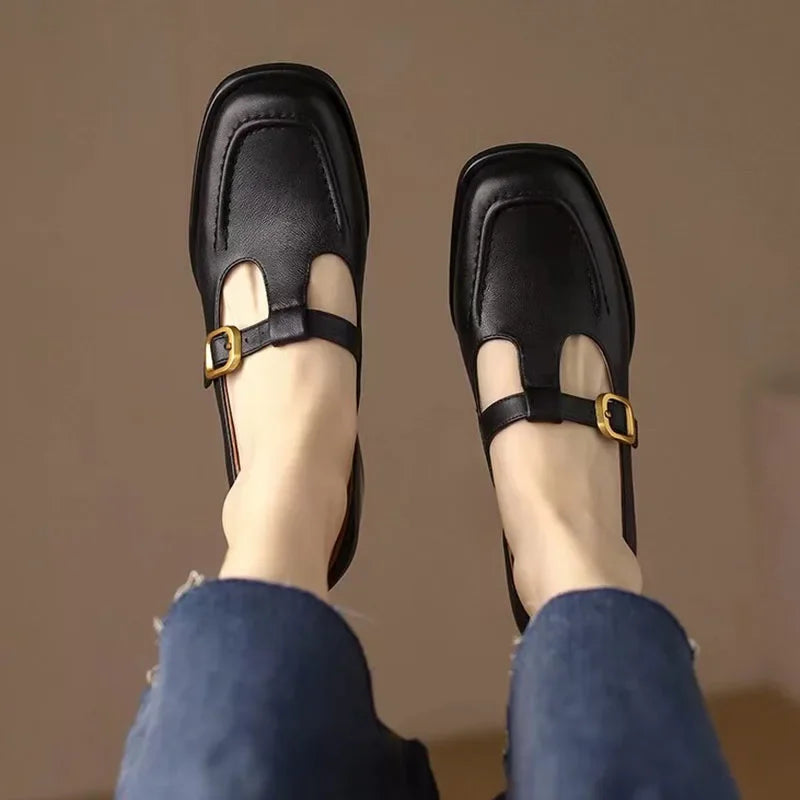 Delia | Scarpe Mary Jane T-Bar con Punta Squadrata Retrò