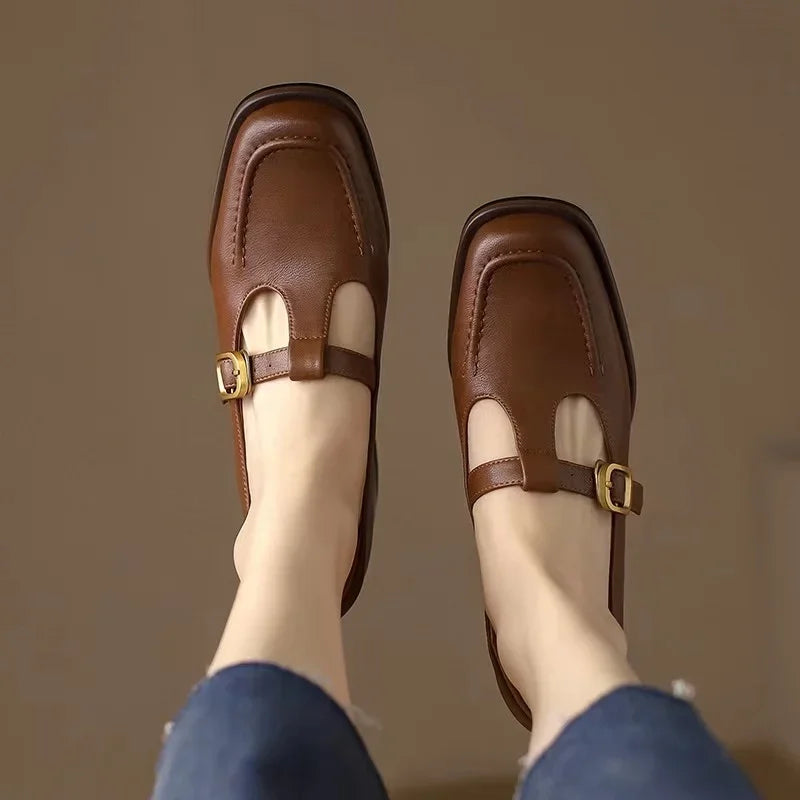 Delia | Scarpe Mary Jane T-Bar con Punta Squadrata Retrò