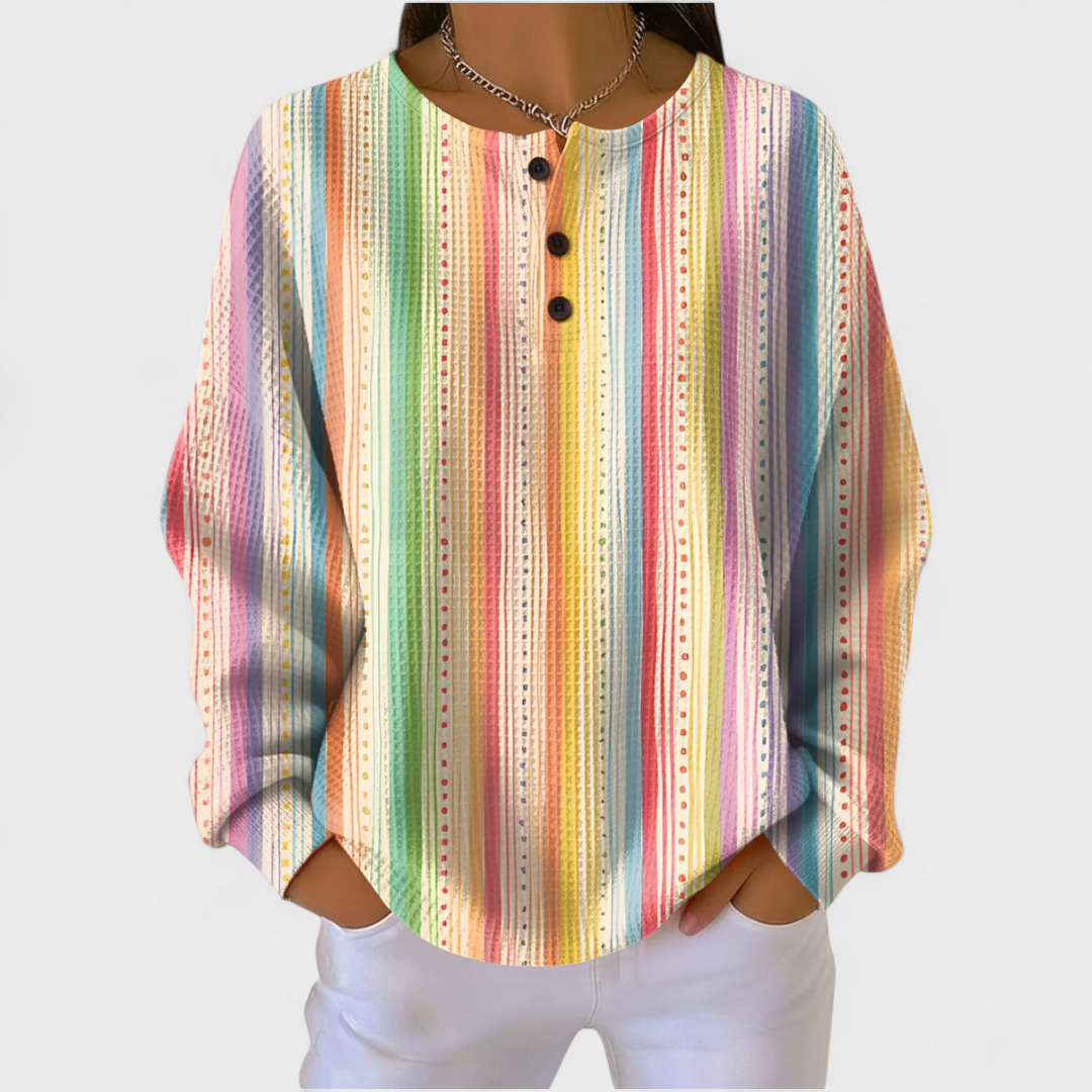 Sara | Maglione a Righe con Dettaglio Bottoni