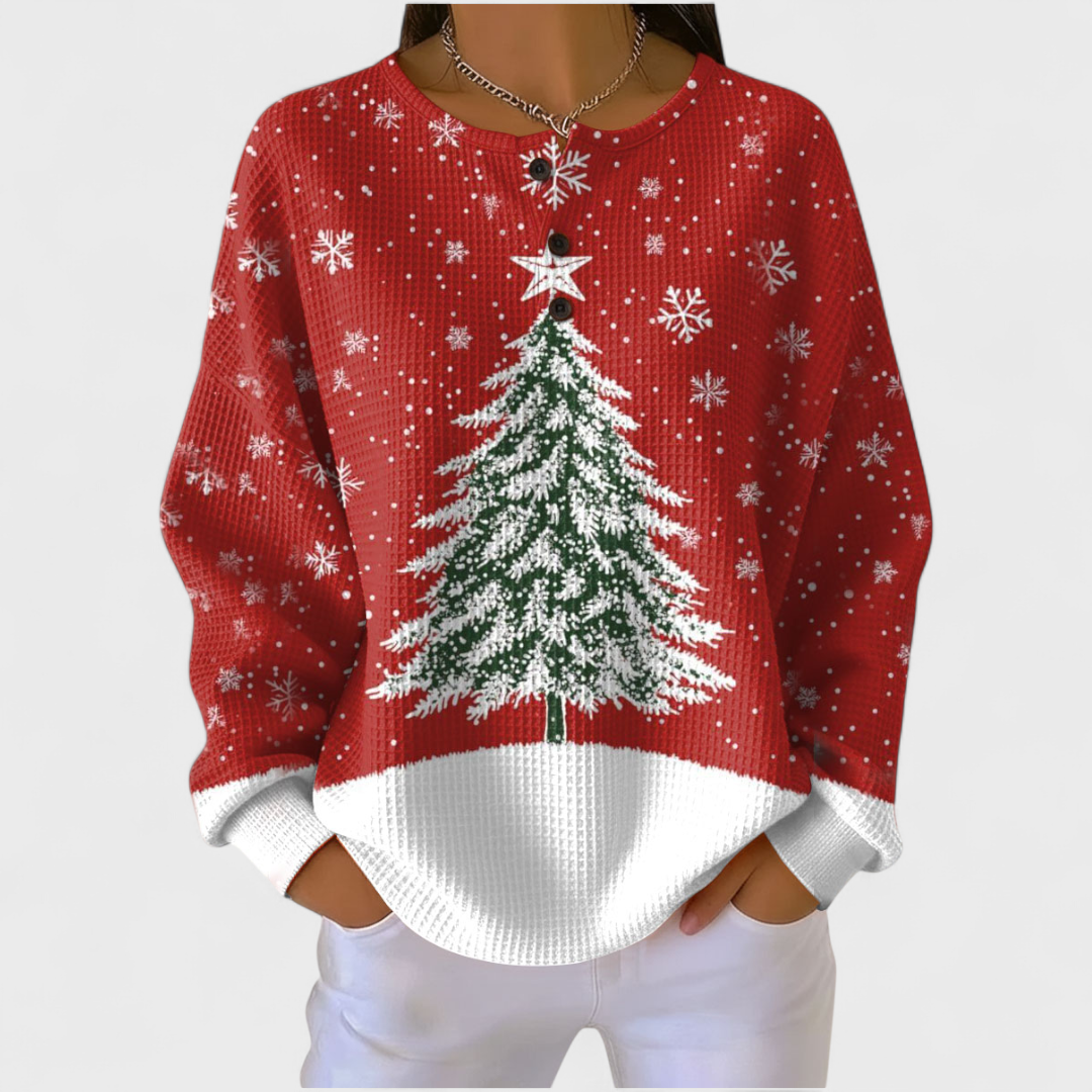 Sofia | Maglione Rosso Natalizio con Alberi di Natale