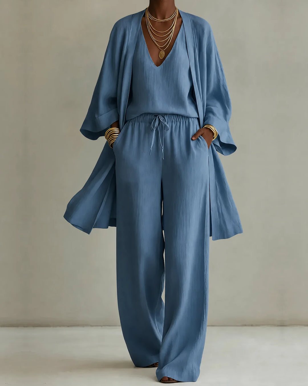 Paula | Conjunto Tres Piezas Efecto Lino - Clara del Azahar