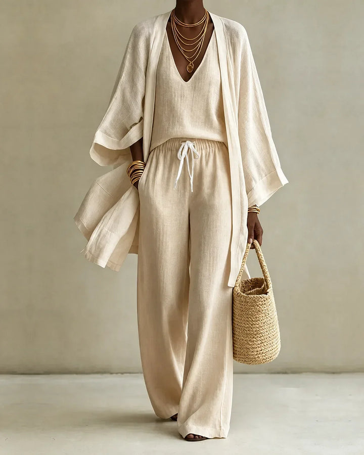 Paula | Conjunto Tres Piezas Efecto Lino - Clara del Azahar